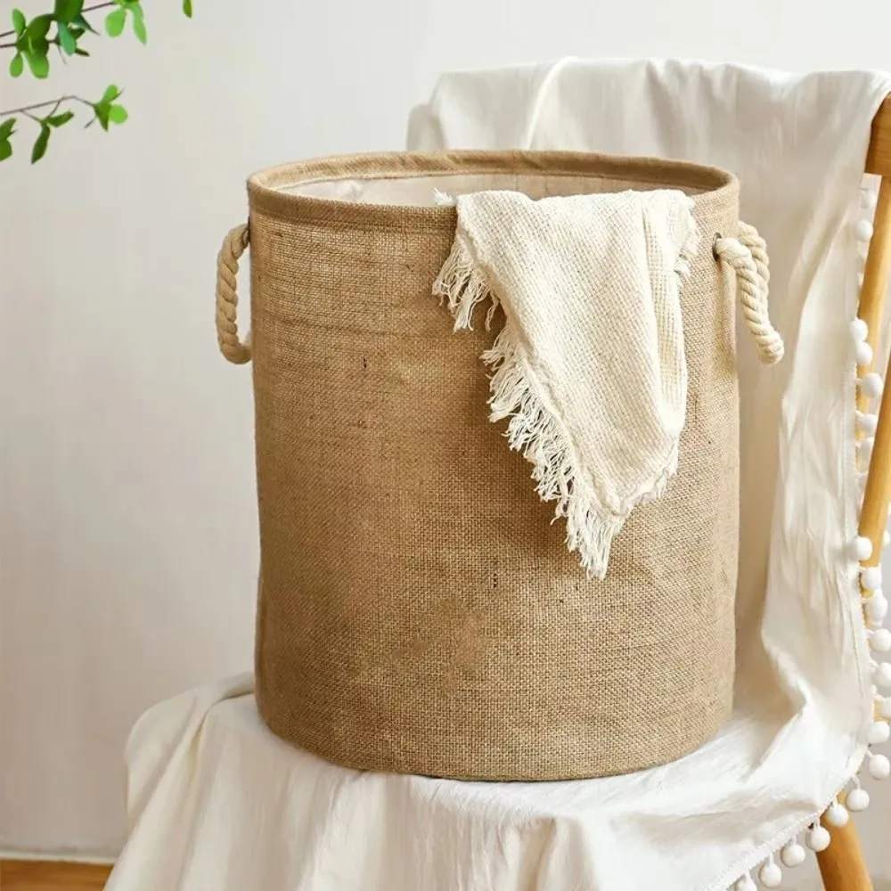 Portable Waterproof Laundry Basket Foldable Cotton Linen Sundries Organizer with Handle Large Capacity Storage Bins Home Use