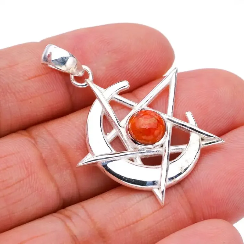 

Hesy® Natural Calcite Star And Moon Handmade 925 Sterling Silver Pendant 1.5" F4238