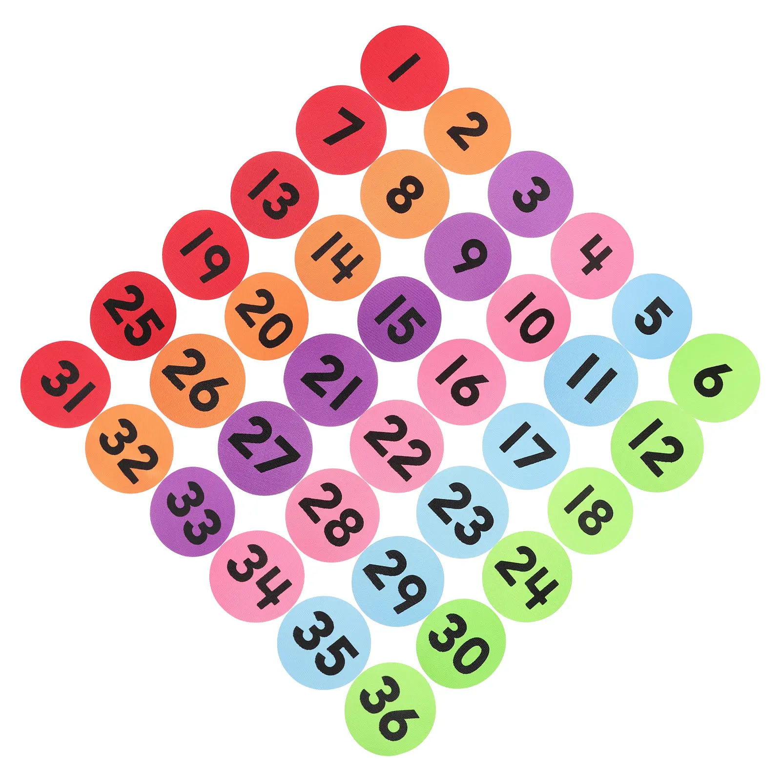 36Pcs Colorful Numbered Carpet Markers Nylon Floor Spot Stickers for Classroom Carpet Number Dots Teaching Game