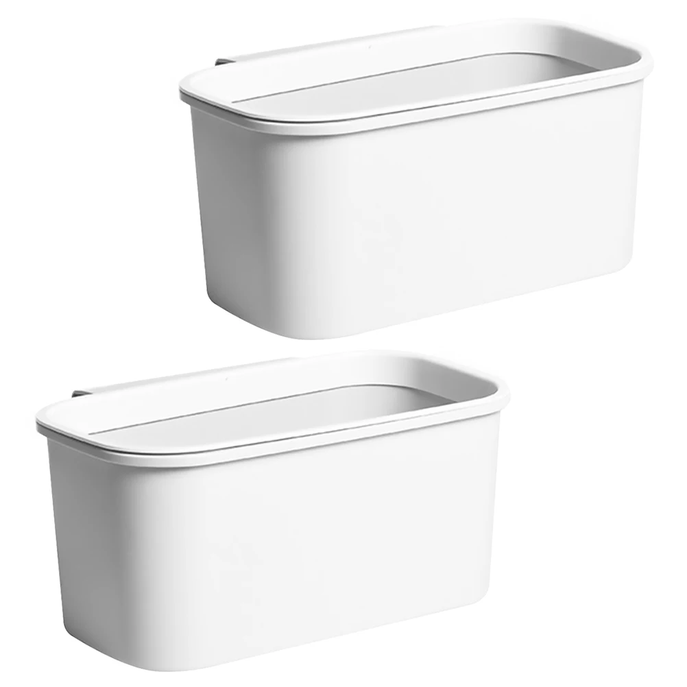 

2pcs White Kitchen Garbage Can Trash Storage Box Hanging Design Space Saving Home Rubbish Container Smooth Surface Practical