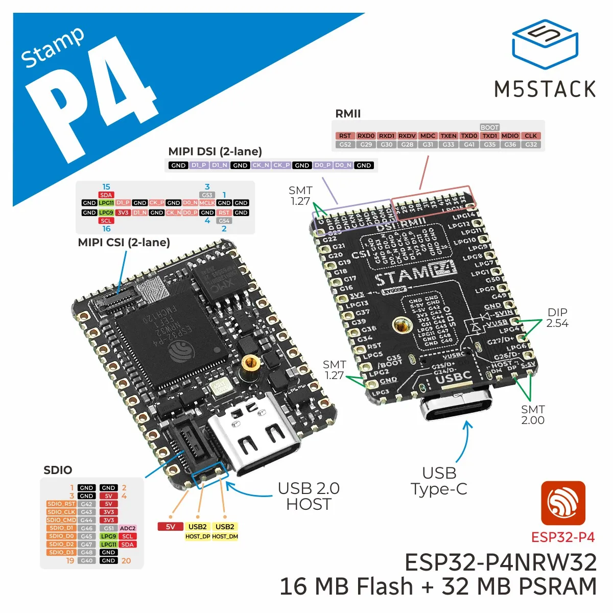 

Официальный высокопроизводительный встраиваемый модуль M5Stack Stamp-P4 с контроллером ESP32P4 для IoT-приложений