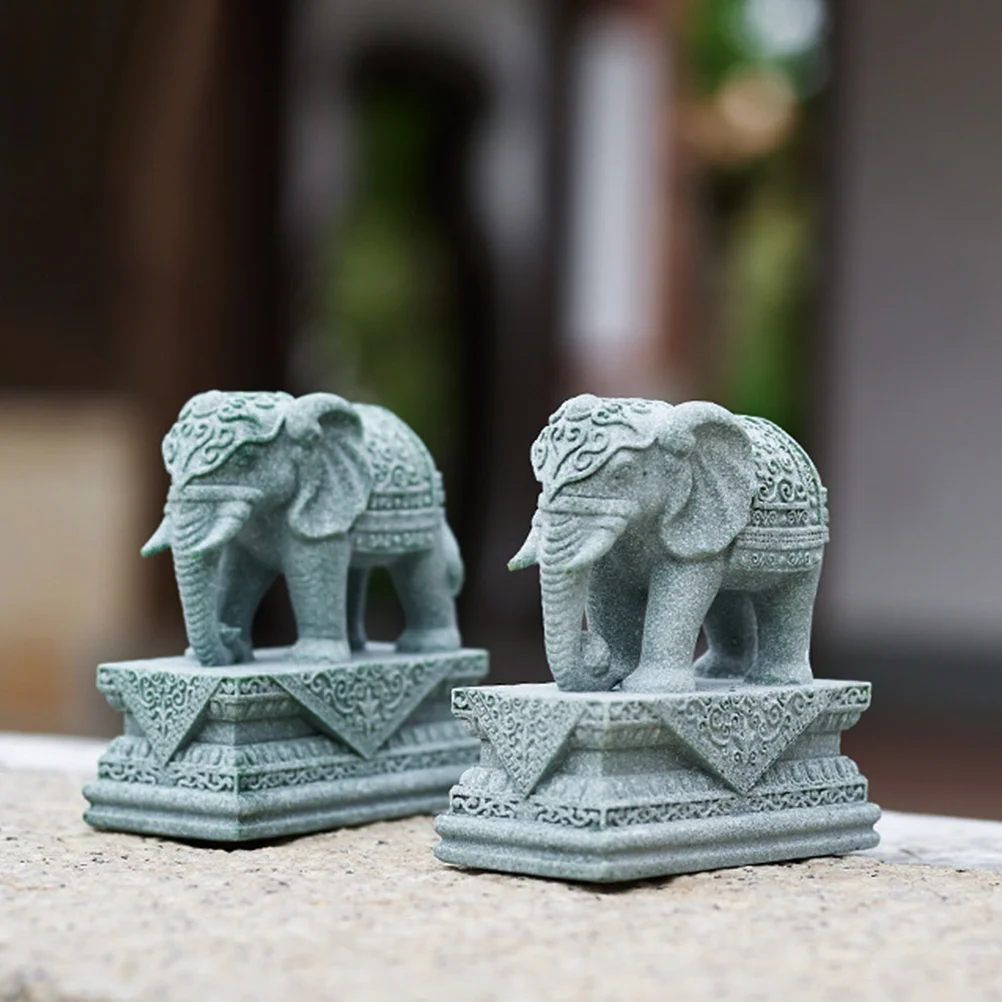 

2 Pcs Desktop Elephant Figurines Miniature Landscape Figure Animal Statue Sculpture Decor Toys