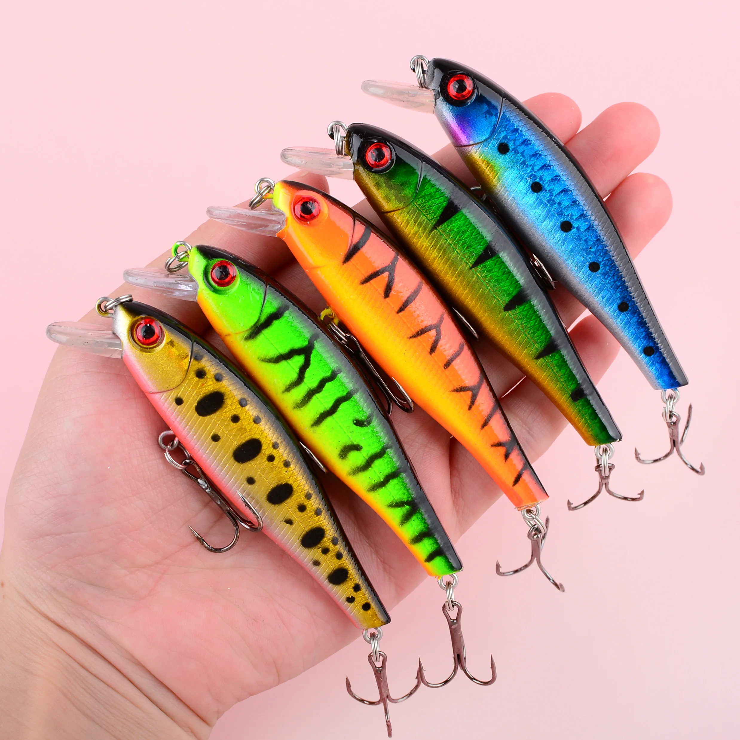 5 Stück Minnow-Köder Pesca künstlicher Angelköder für Barsch, Bach, Forellenköder, Angelzubehör