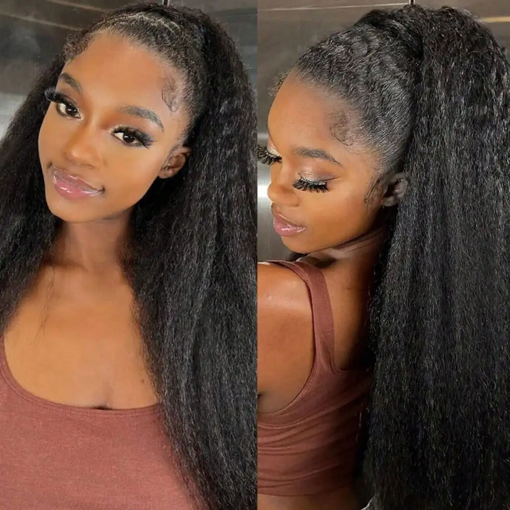 

Парик из натуральных волос Kinky Straight, 13x4 HD, с кружевной передней частью, прямые волосы Yaki, плотность 200%