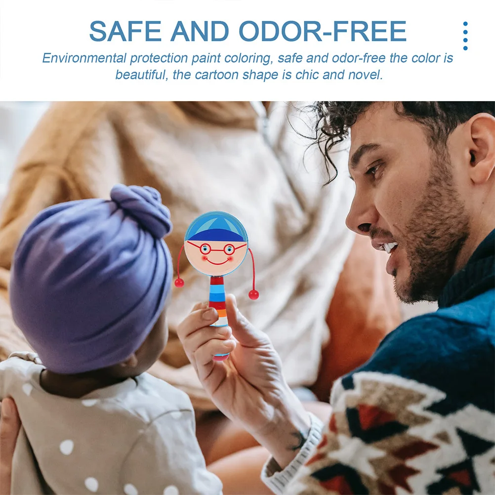 2 szt. Drewniane grzechotki dla niemowląt z motywami z kreskówek, ręczne, muzyczne, sensoryczne, rozwijające koordynację wzrokowo-ruchową.