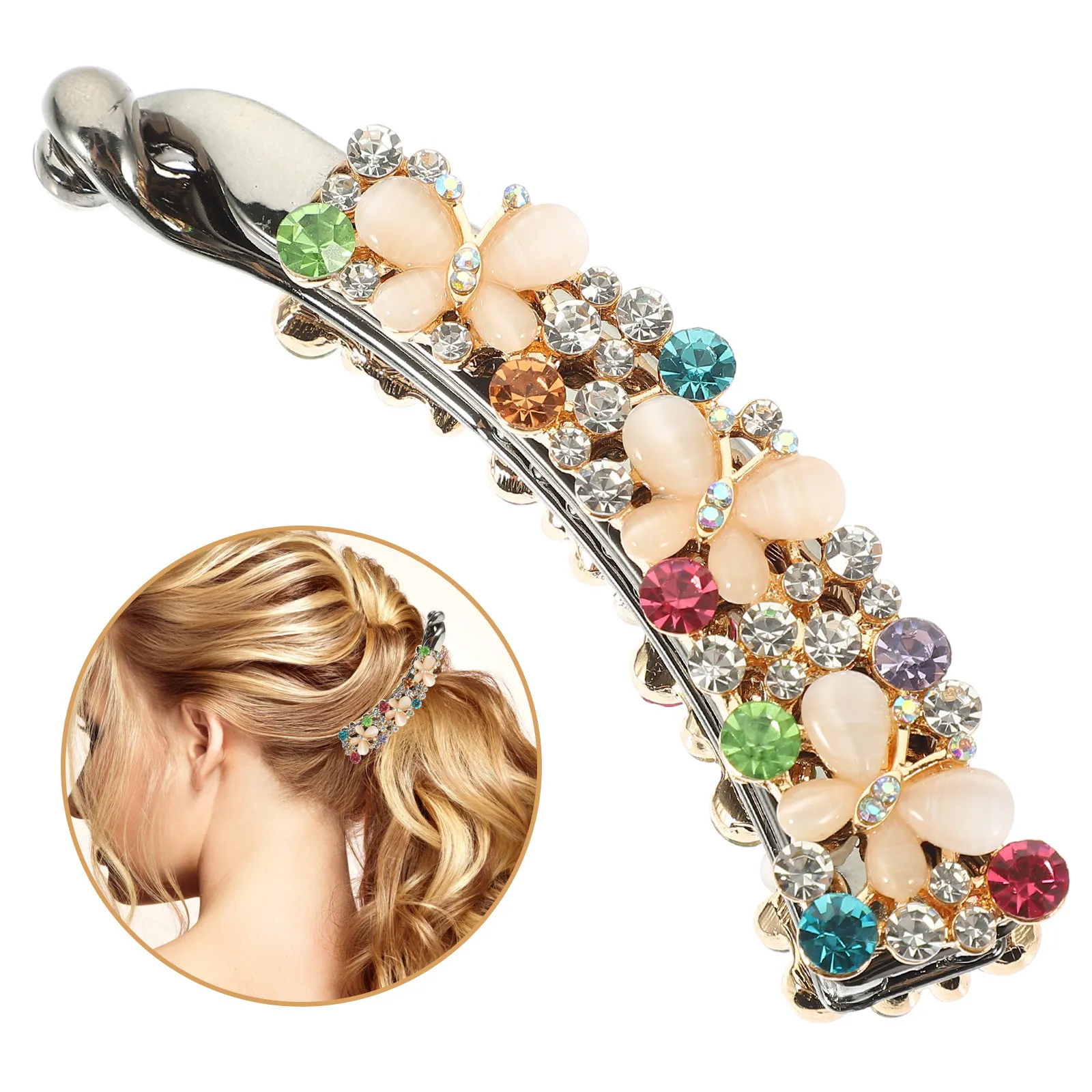 

Sturdy Metal Banana Clip for Women Rhinestone Decorated Hair Clamp Easy to Use Styling Accessory for Thick Hair Daily Or Formal