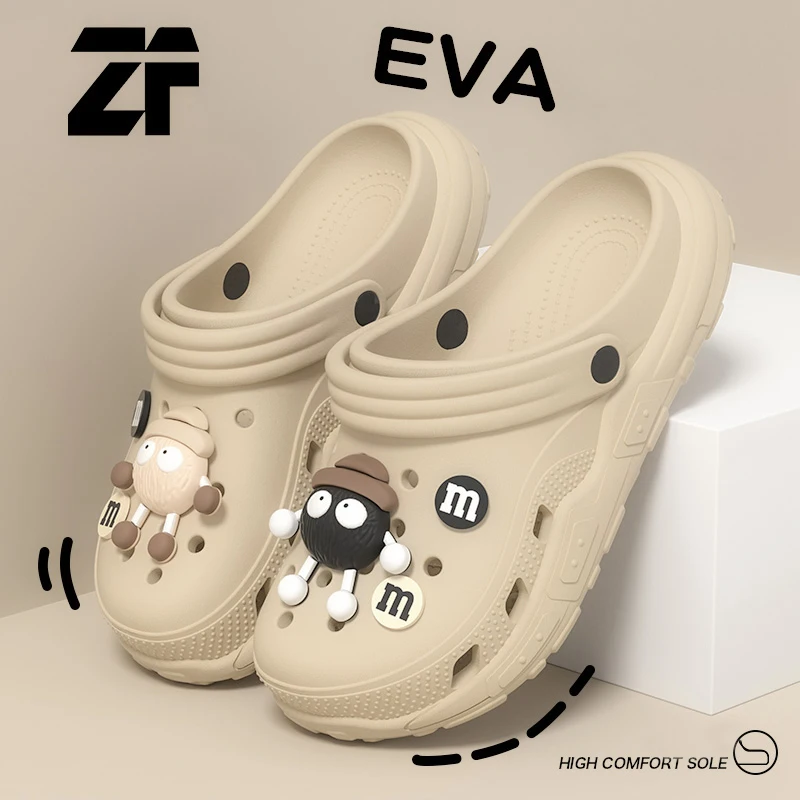 Zuecos cruzados con dijes de dibujos animados adorables, sandalias de verano para mujer, Zapatillas para hombre