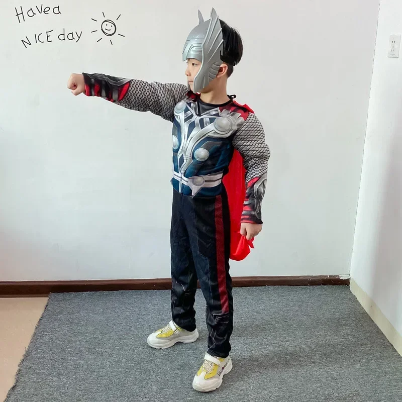 3 pçs crianças meninos thor macacão muscular cosplay trajes filmes personagem super-herói halloween roupas de desempenho de palco das crianças