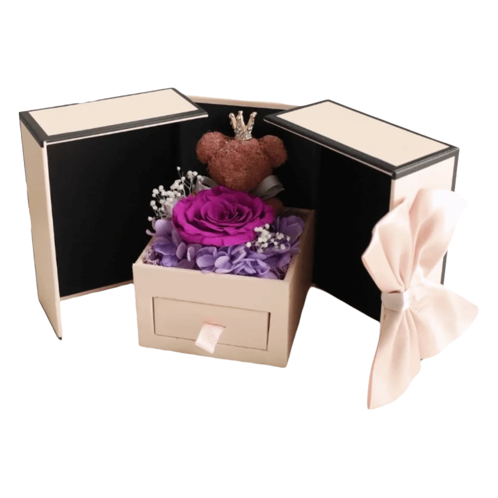

Bear Design Eternal Flower Jewelry Box Double Door Lipstick Storage Flower Gift Box Valentine's Day Jewelry Storage Rose Design