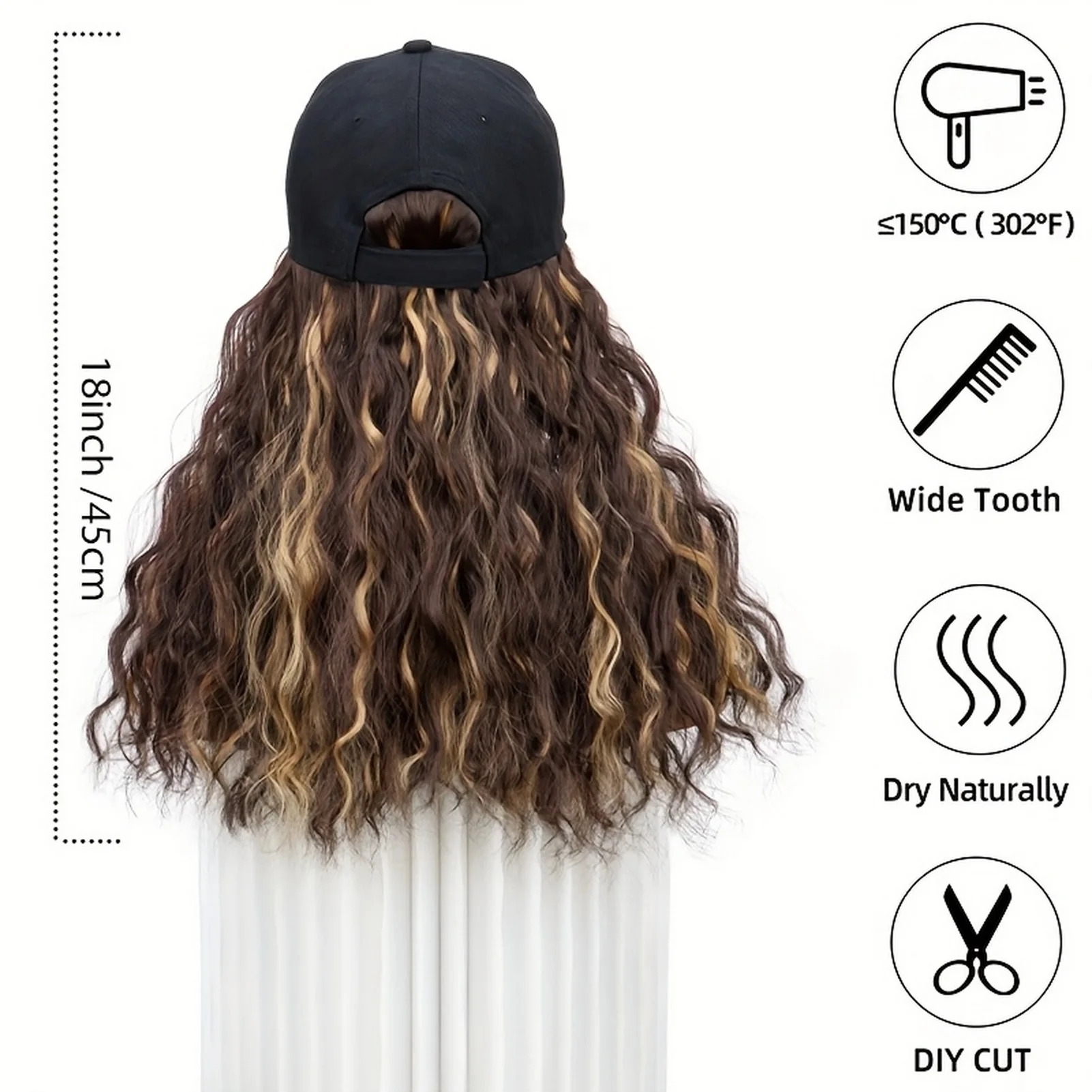 Baseball Cap Wig with Wavy Hairstyle Woman Breathable Wigs Hats for Daily Dating Party Work  Wear Local Shipping