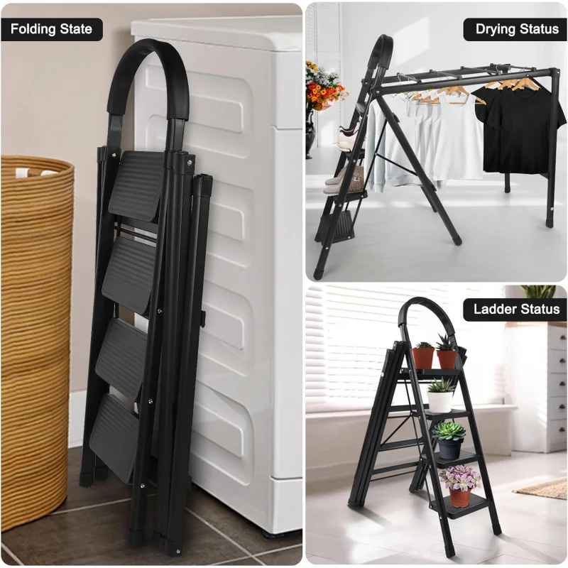 4 Step Ladder, Folding Ladder，Lightweight Portable Step，Step Stool Foldable,Clothes Drying Rack，Shoe Rack,Flower Rack 330 lbs