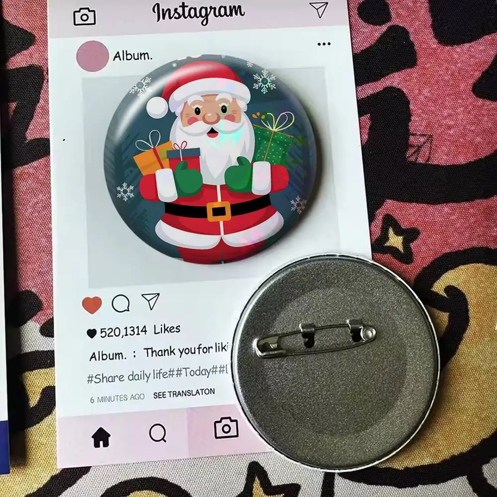 Santa Claus  Badge 25 32 44 58 75 mm Round Fans Collect Friends Gifts Brooch Souvenir