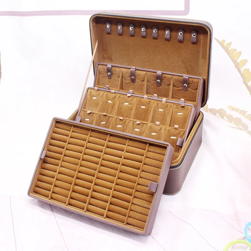 Big Size Jewelry Box Portable Ring Necklace Bracelet Earrings Jewelry Box Organizer Accessories Display Tray Separators Storage