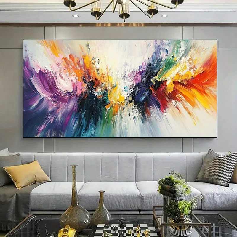 Frameless Modern Abstract Canvas Art - Vibrant Multicolor Expressive Brushstrokes, Ideal for Living Room and Bedroom Decor