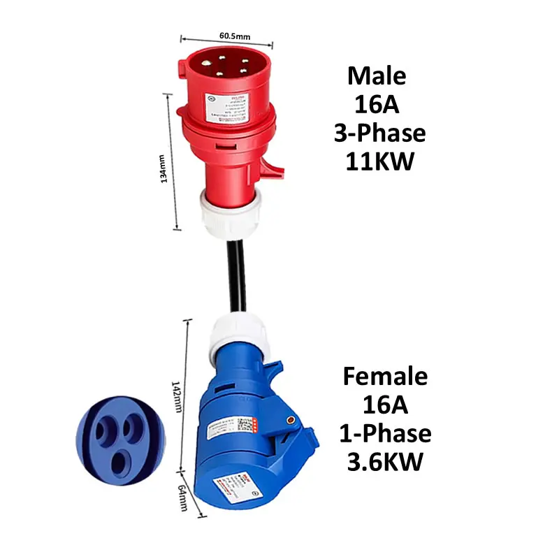 Ladeadapter für Elektrofahrzeuge CEE-Stecker 16A/32A Rot zu Buchse Blau 1-phasig 32A 7KW 16A 3,5KW Rot 3-phasig 16A 11KW 32A 22KW – Detail 3