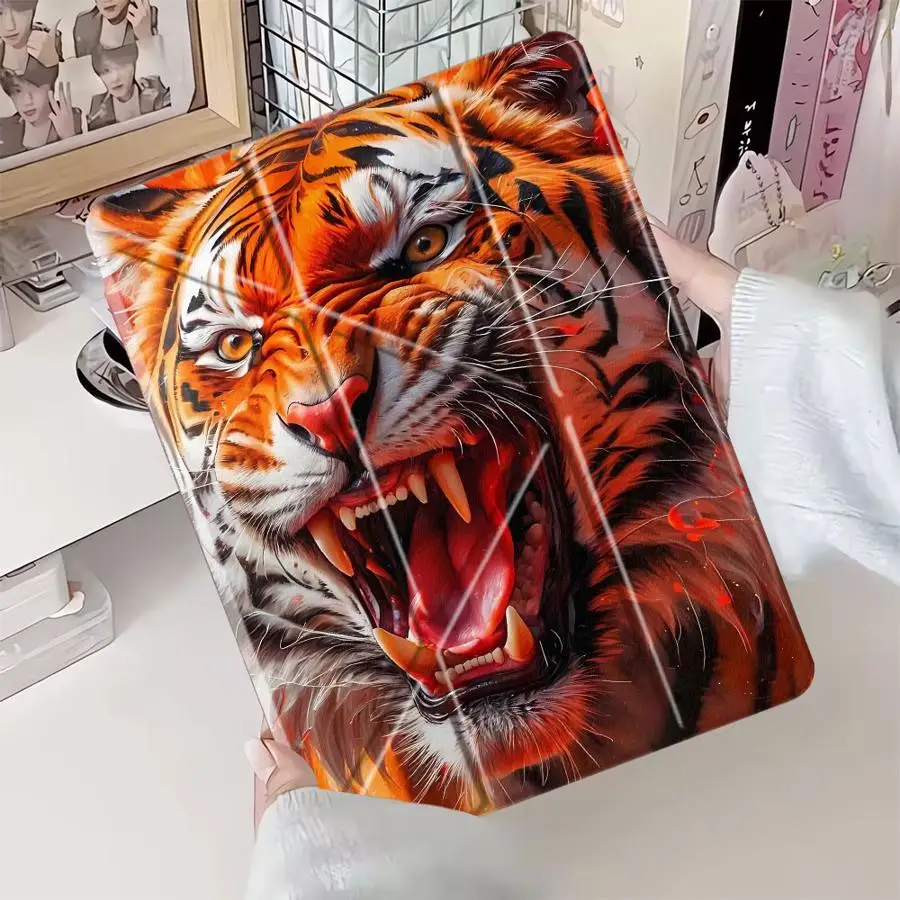 Angry Tiger Pattern Holder Cover Tablet Case For iPad Pro 11th 10th 9th 8th 7th 12.9inch Mini 6 7 Air 4 5 M3 M2 M4 11inch Pro
