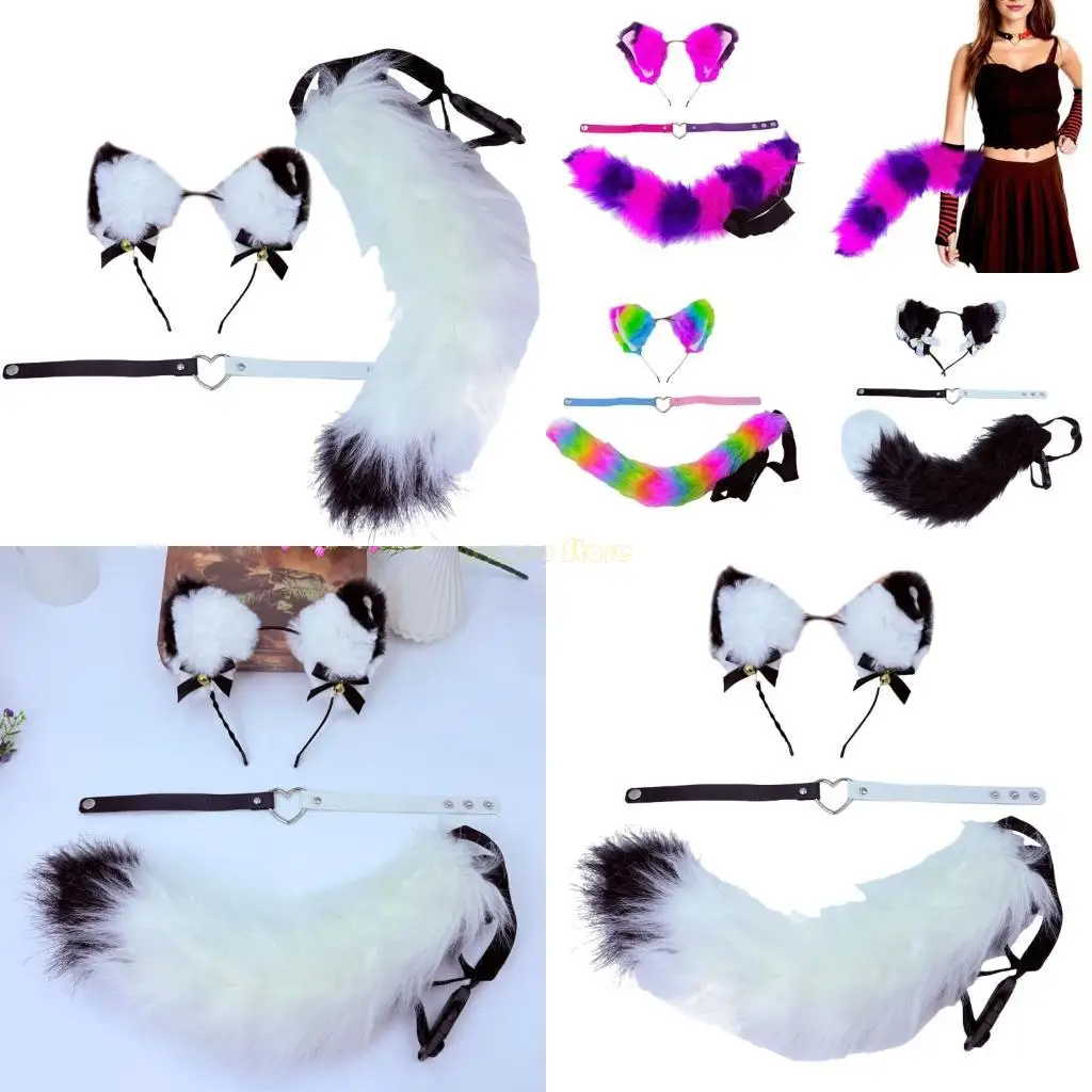 

31BF Cats Foxes Wolf Animal Cosplay Costume Ears Tail Cats Ears Headbands Foxes Tail