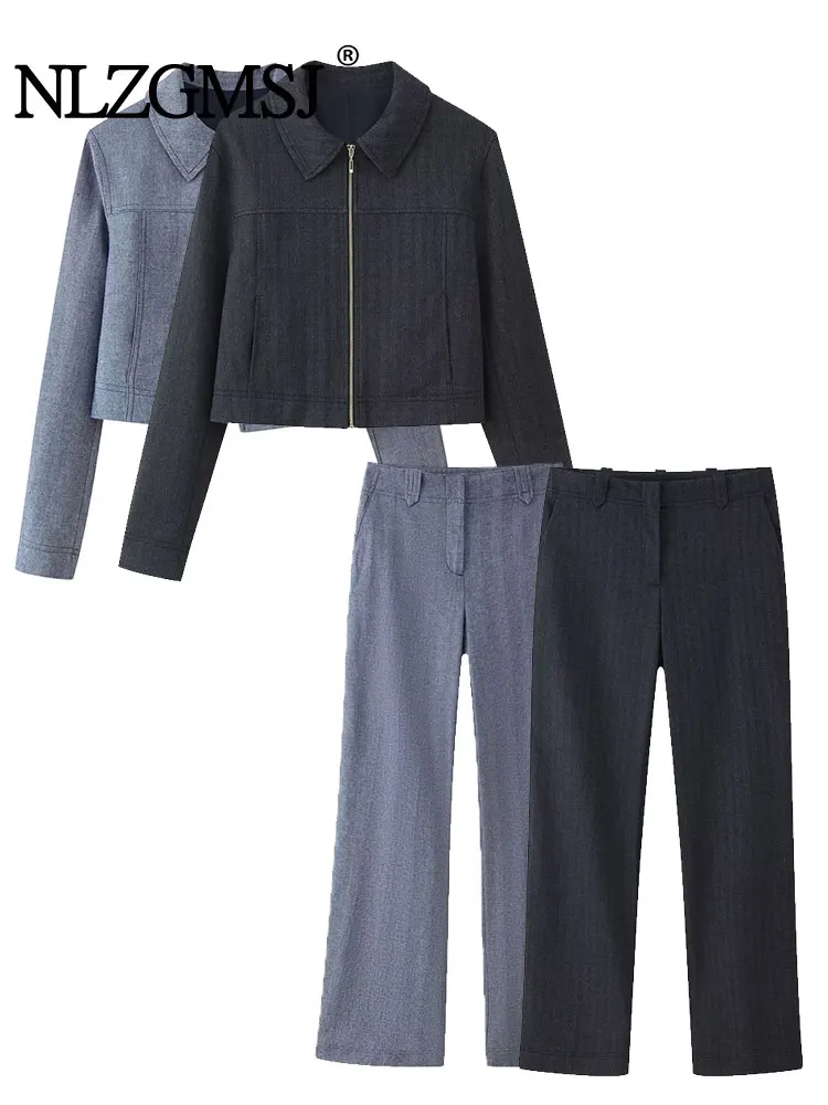

NLZGMSJ Women's Set Casual Straight Leg Pants 2 Piece Sets For Women Solid Short Jacket Top Sets Street Women Outfit