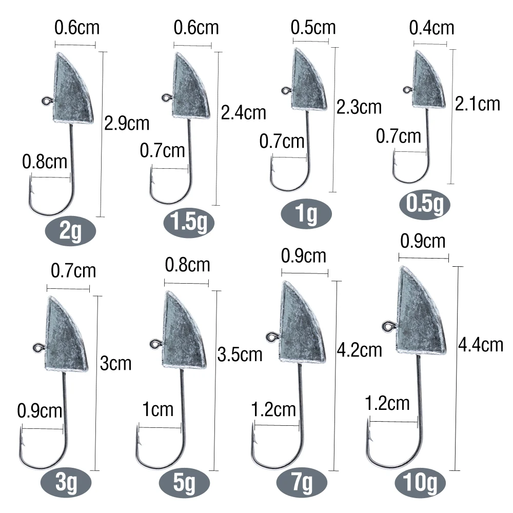10PCS Jig Köpfe Haken 0,5g-10g Blei Kopf Angelhaken Salzwasser Wurm Haken High Carbon Stahl Weicher köder Haken Angelgerät – Detail 3