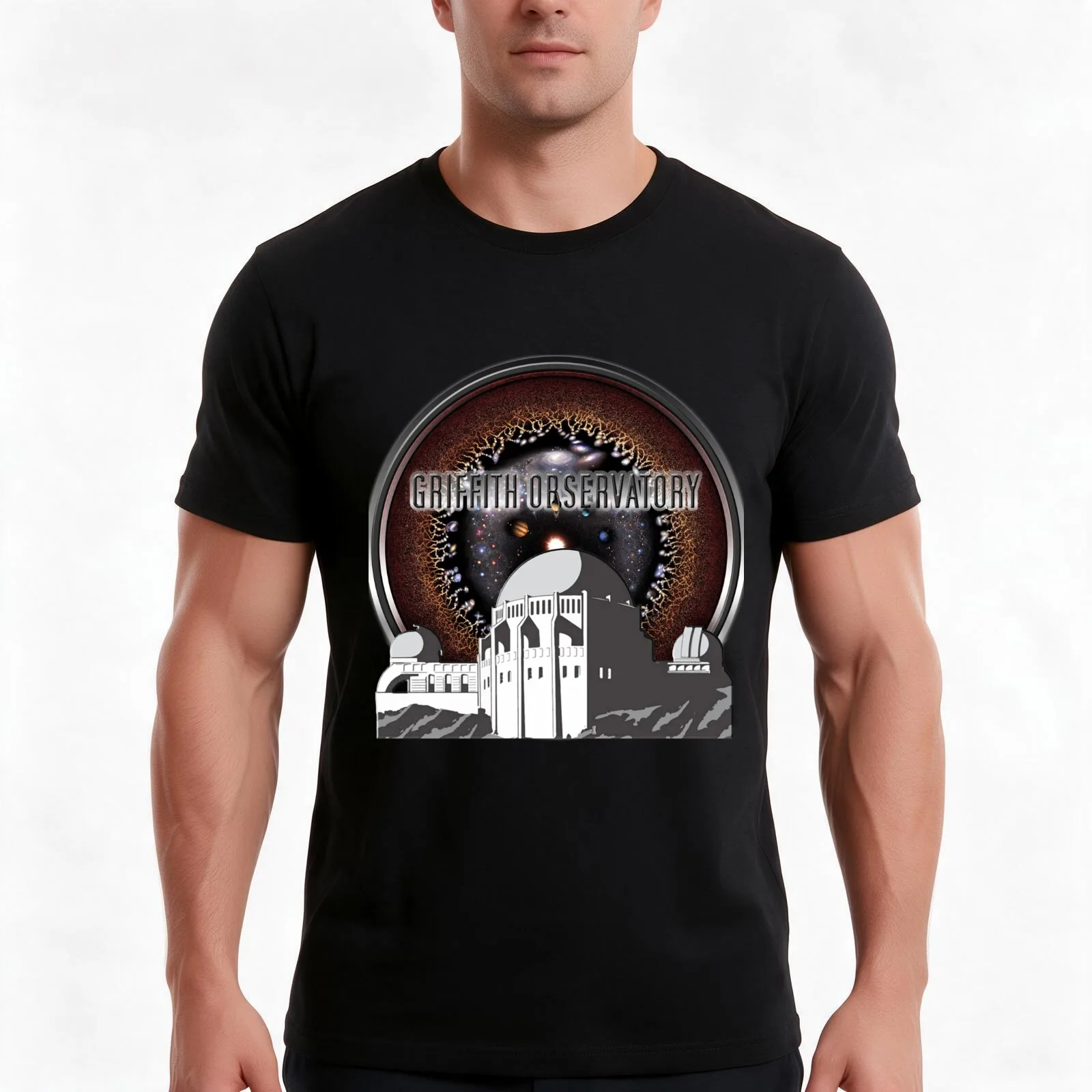 Griffith Observatory with the Universe! T-Shirt Summer Casual Cotton Tee Oversized Streetwear Tops Vintage Graphic Print