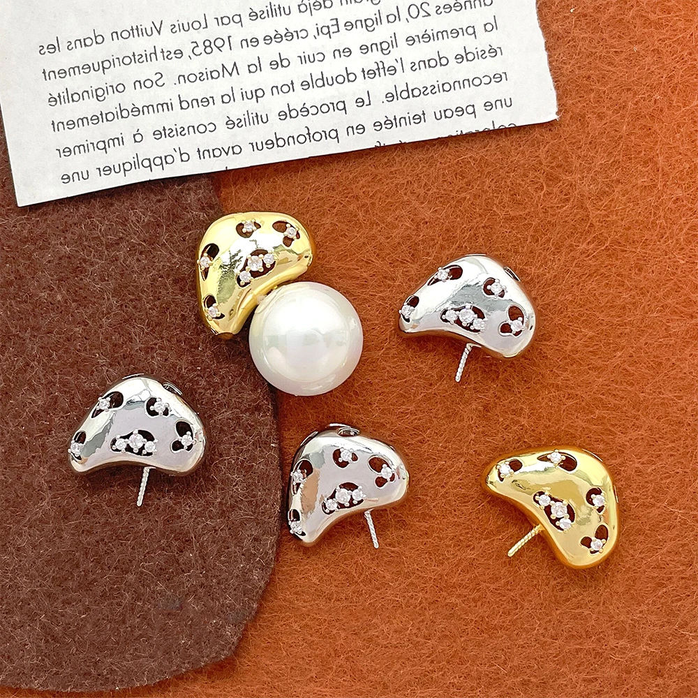3 Pieces Brass Plated with Genuine Gold Insert Zircon Mushroom Shaped Pins DIY Makes Fashionable Jewelry Baroque Accessory