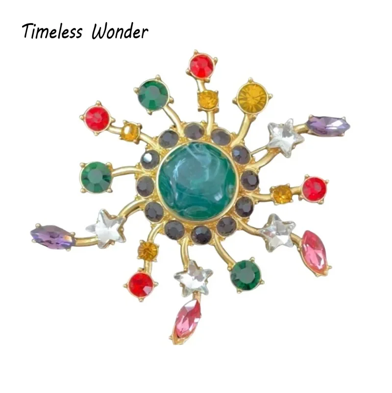 Timeless Wonder Fancy Zircon Geo Star Sun Brooch Pins for Women Designer Jewelry Runway Rare Luxury Cute Gift Top Retro Mix 7444