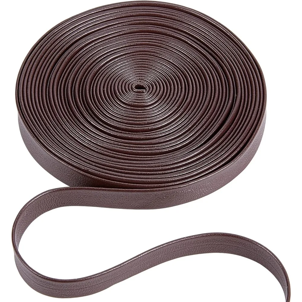 5m Leather Trimming Tape 10mm Wide Foldover Leather Strips Lychee Grained Imitation Leatherette Strap Flat Leather Cord String