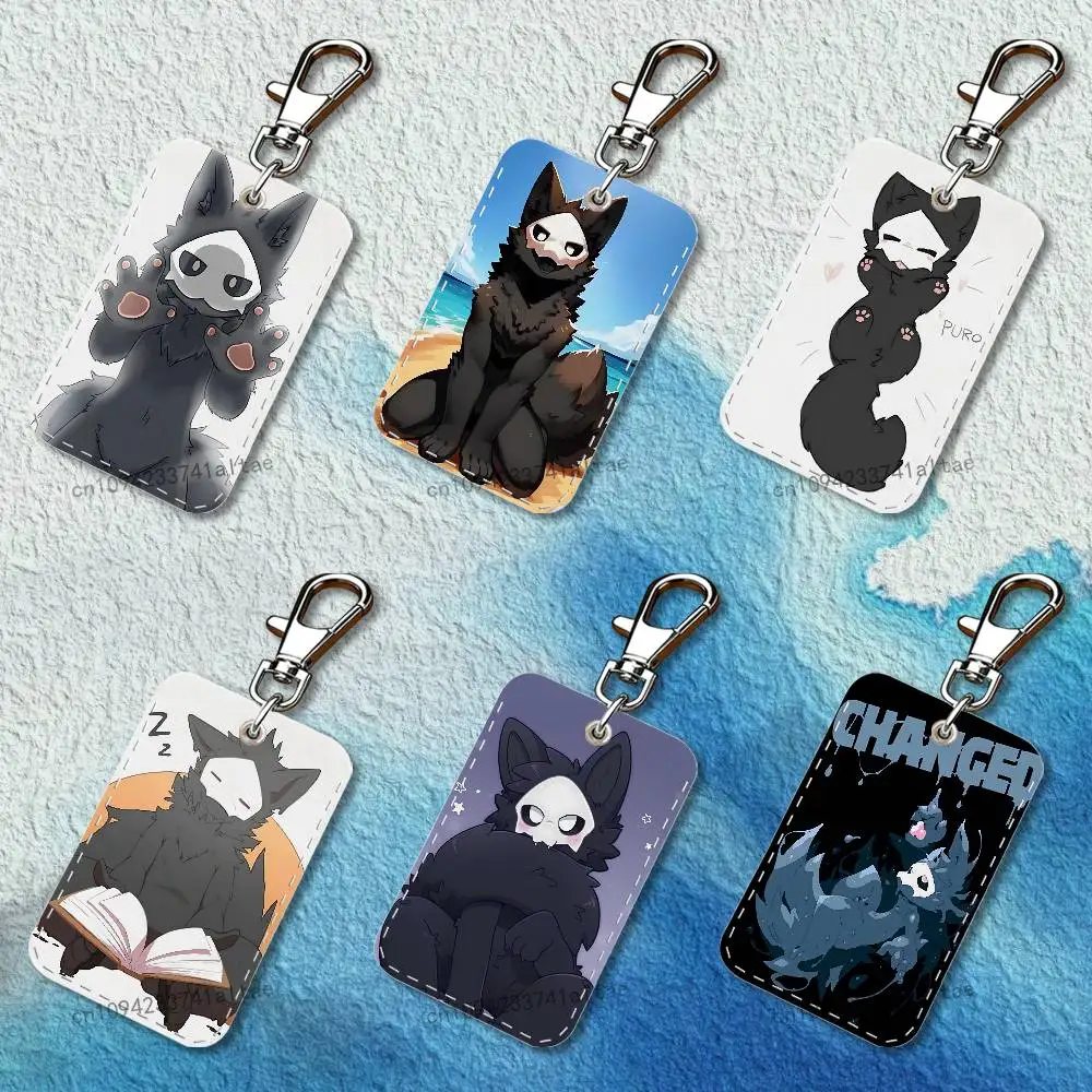 

Cute Changed Furry Art Rectangle Access Card Case Leather Card Holder Keychain Key Ring Transportation Card Case