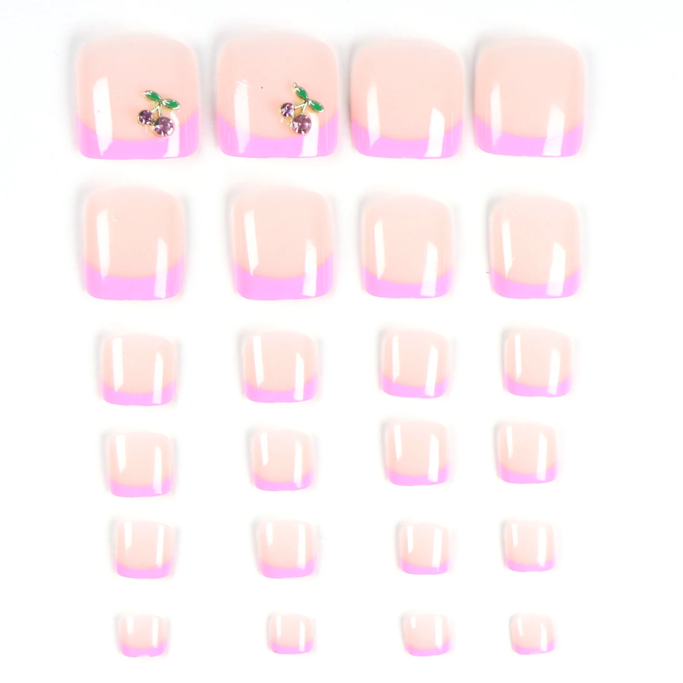 24 ชิ้นอัพเกรดลุคของคุณด้วยขอบสีชมพูออกแบบเชอร์รี่เท็จนิ้วเท้าชุด 1 ชิ้นตะไบเล็บและ 1 กาวเล็บชุดสติกเกอร์เล็บ