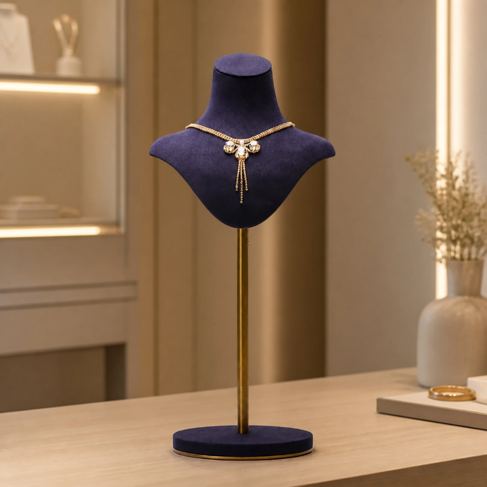 Necklace Display Stand Stable Jewelry Bust Stand with Round Base Chain Organizer Showcase Sturdy Space-Conscious
