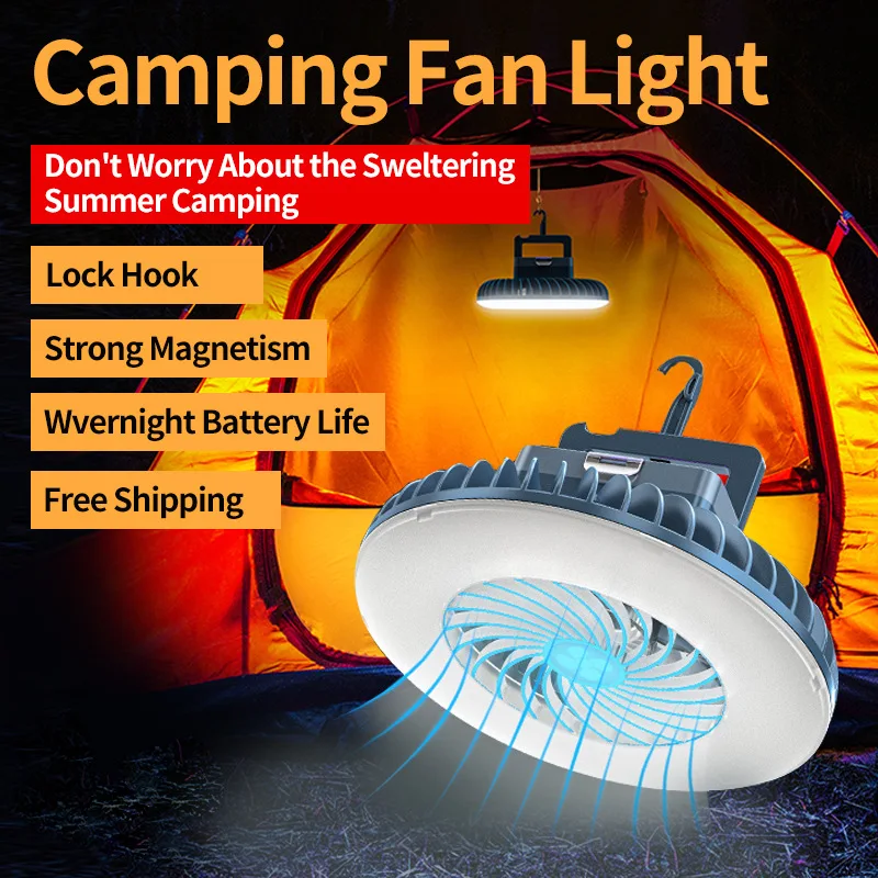 2 In 1 Multifunctional Tent Fan Rechargeable Camping Lantern Night Market Booth Lamp Outdoor Cooling Fan Lamp Portable Lantern