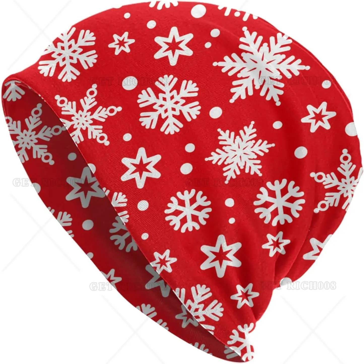 

Red Christmas Snowflake Red Beanie Chemo Hat Cancer Headwear Knitted Hats Baggy Slouchy Scarf Cap for Adults Women Men