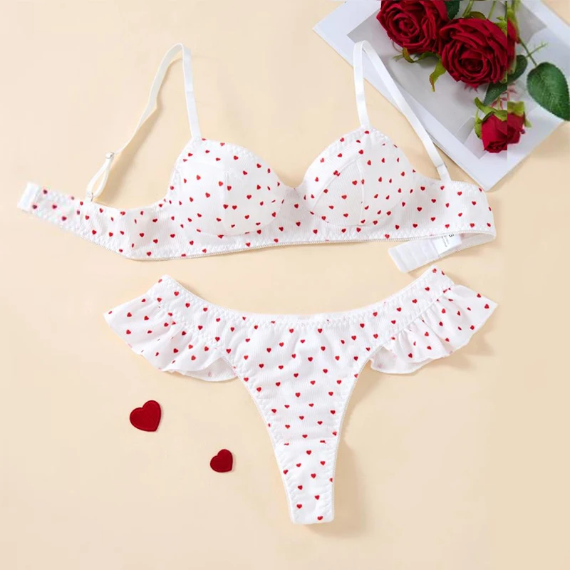 

Fairy Lingerie Set Heart Print Sexy Lingerie French Thin Stripe Women Underwear Comfortable Sexy Push Up Bra Intimate Erotic Set