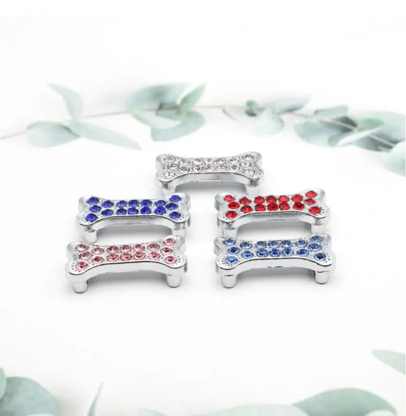 30PCS/lot hole 8MM Heart Slide Charms dog bone diy charm Fit For 8mm Leather Wristband Bracelet Keychains making