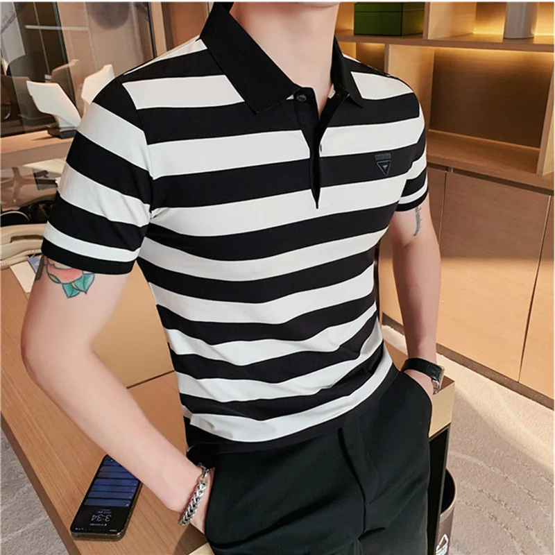 2023 Men Polo Shirt Short Sleeve Contrast Color New Clothing Summer Streetwear Casual Fashion Tops S-4XL