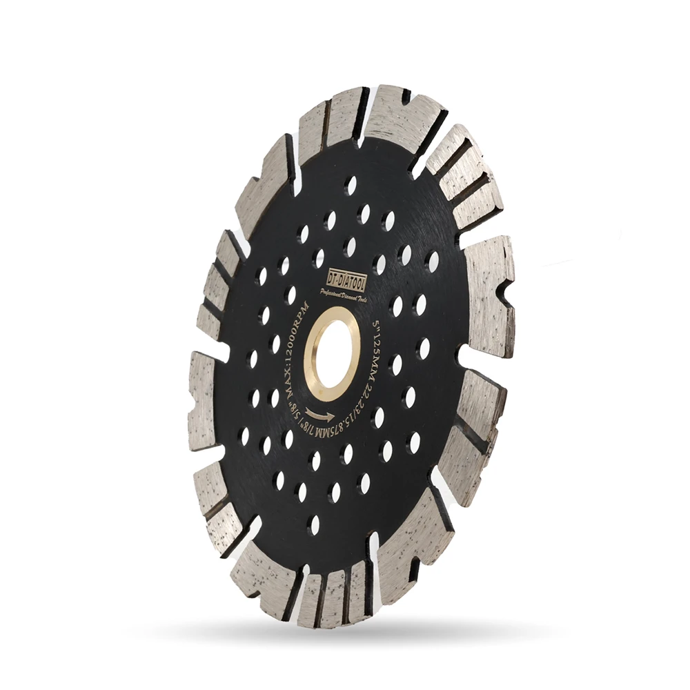 DT-DIATOOL Disques de coupe à sec, diamètre 125 mm, multi-trous, pour granit, béton, maçonnerie, plaque de coupe à sec ondulée à dents en V
