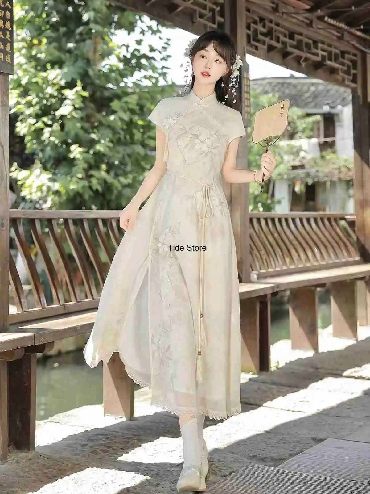 Pear Blossom Curve Improved Cheongsam Young Style Girl New Chinese Style Dress Daily Dresses Short Sleeve Summer view 4