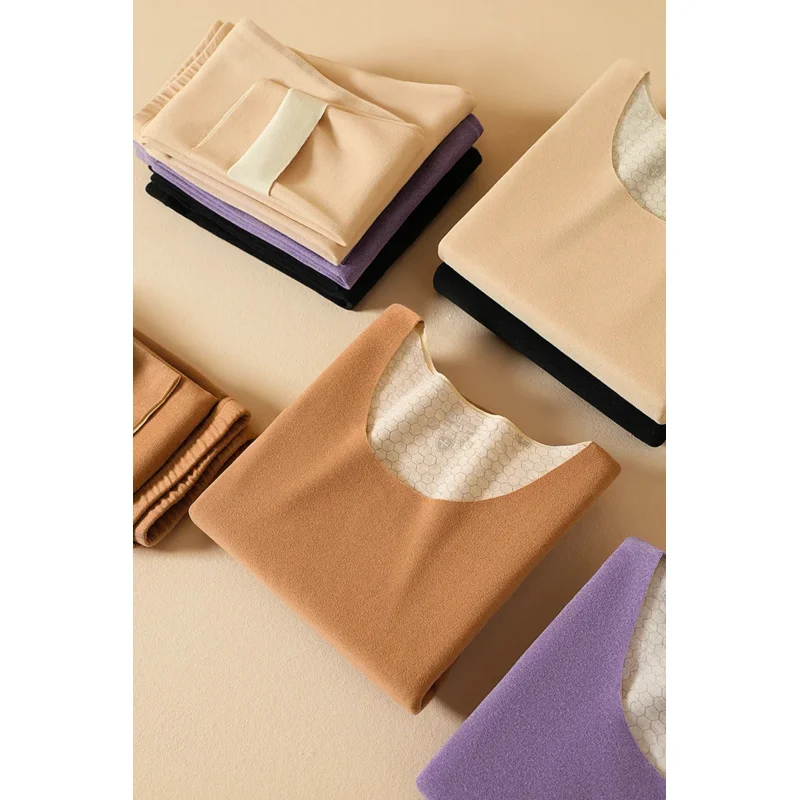 Женские бесшовные кальсоны с круглым вырезом, теплое толстое термобелье, топ и низ, комплект из 2 предметов для зимы