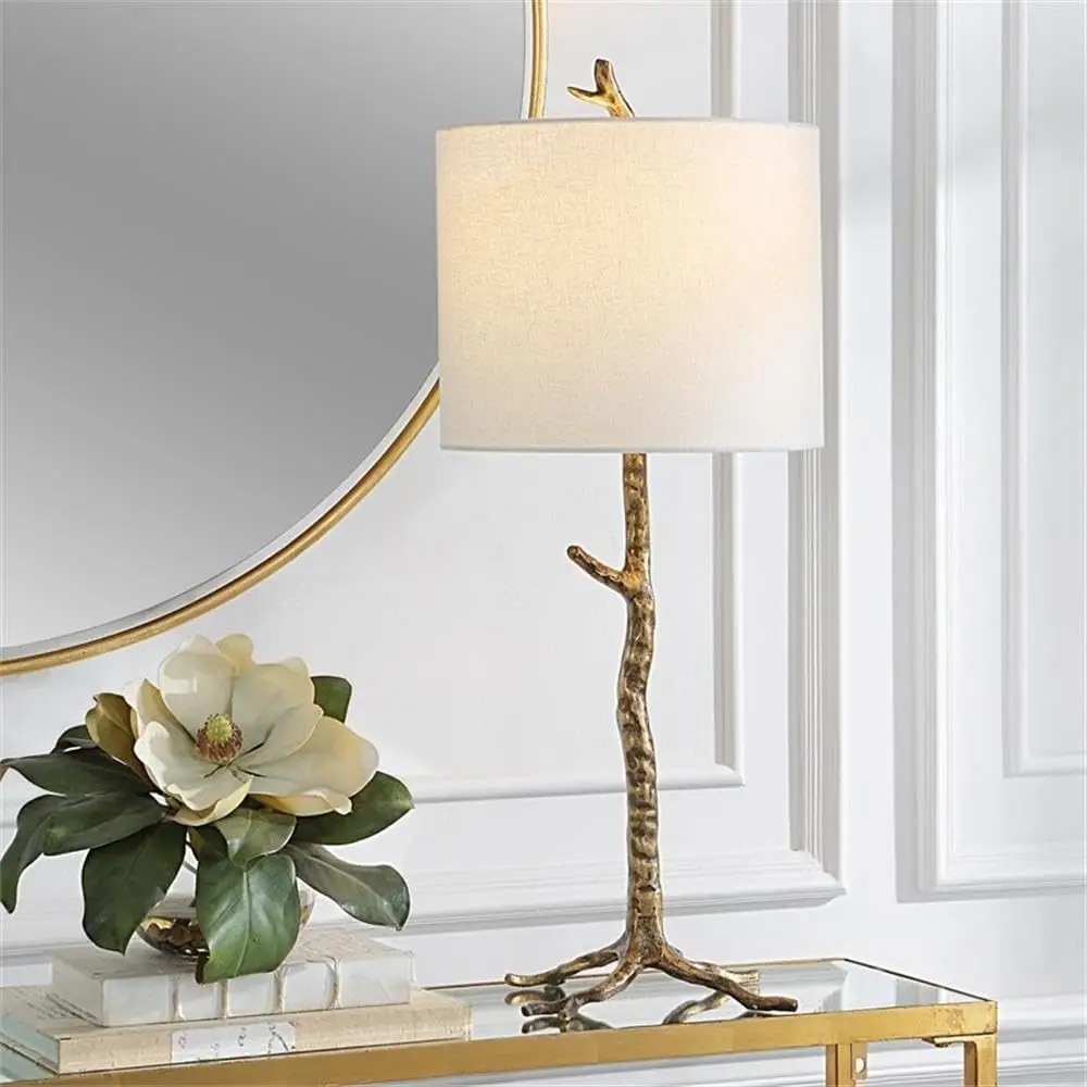 Uttermost 1-Light Contemporary Cast Iron and Fabric Table Lamp in Gold/White