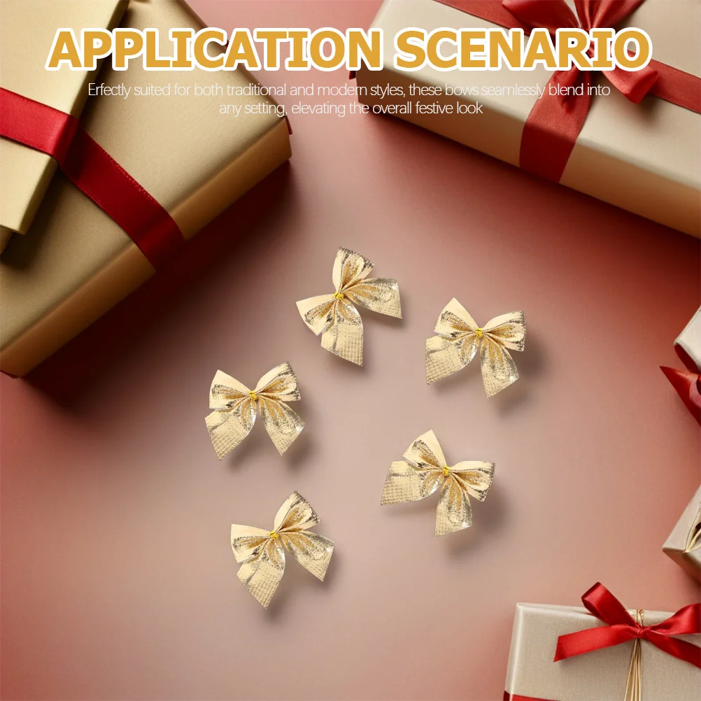 

60Pcs Mini Christmas Bows Pre-Tied Flocked Cloth Small Bows for Tree Garland Wreath Gift Decorations Bowknot Holiday