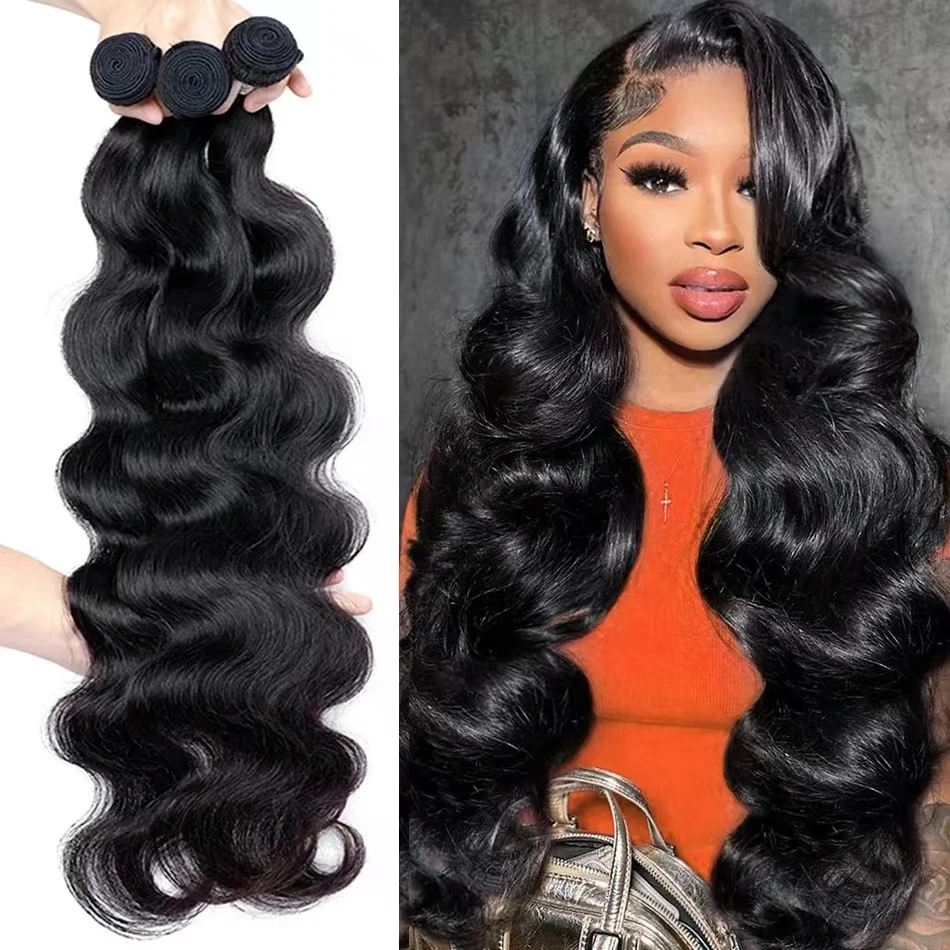 Appels ANDE-Extensions de cheveux brésiliens vierges Body Wave, cheveux humains, document naturel, 3 faisceaux ou 4 faisceaux, 28 pouces, 100% cheveux humains