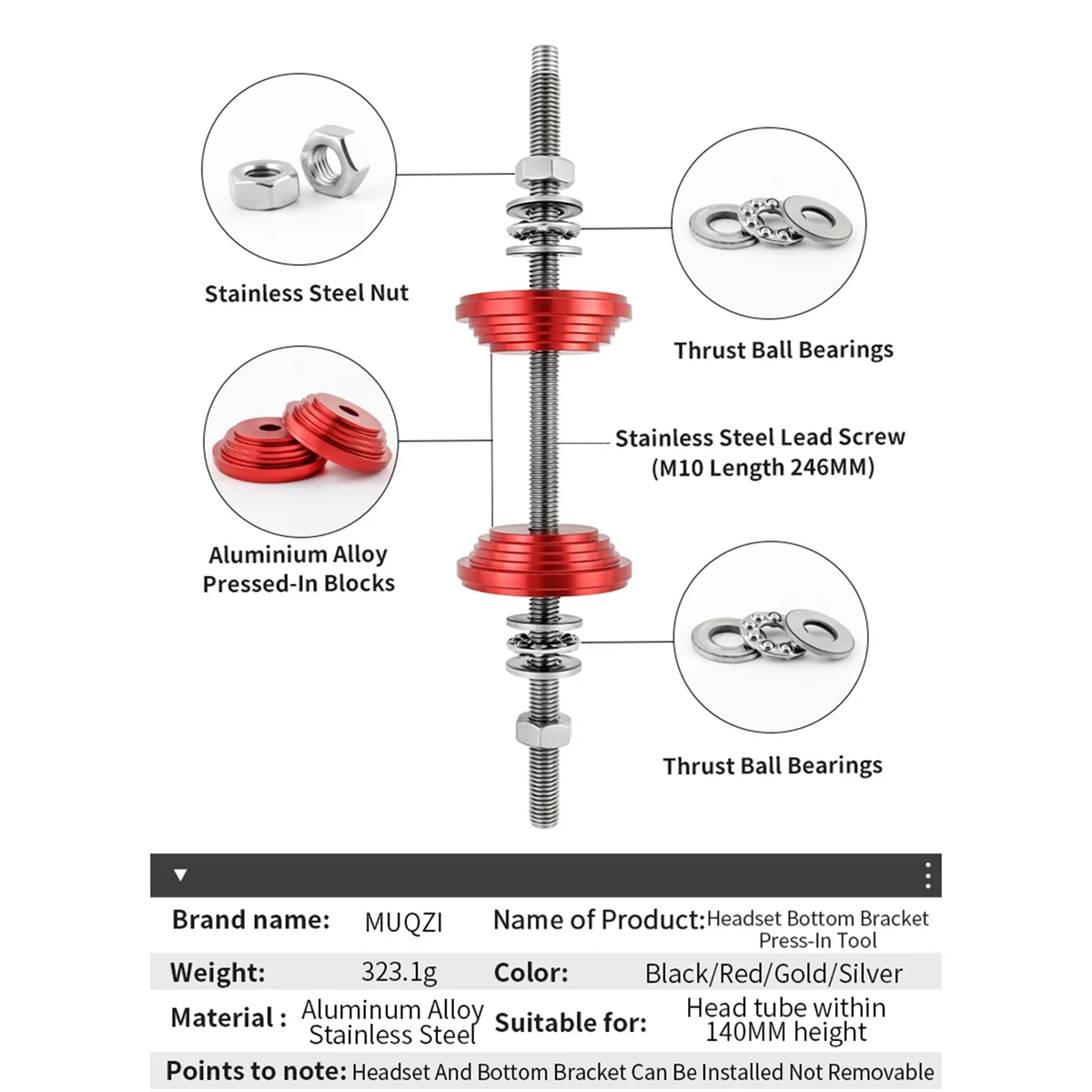 2 in 1 Bicycle Headset Cup and Bottom Bracket Press-in Tool MTB Road Bike Headset BB Installation Repair Tools,Silver