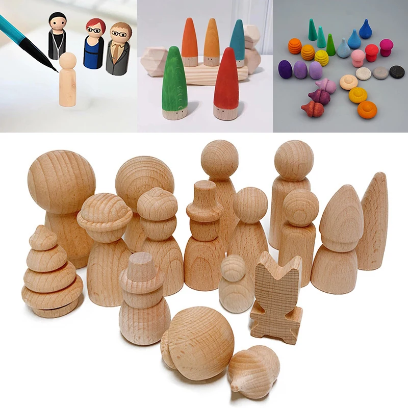 1PC Beech Wooden Peg Doll Figures Children Blank Painted Handicraft Puppet DIY Graffiti Toy Wood Christmas Ornaments Home Decor