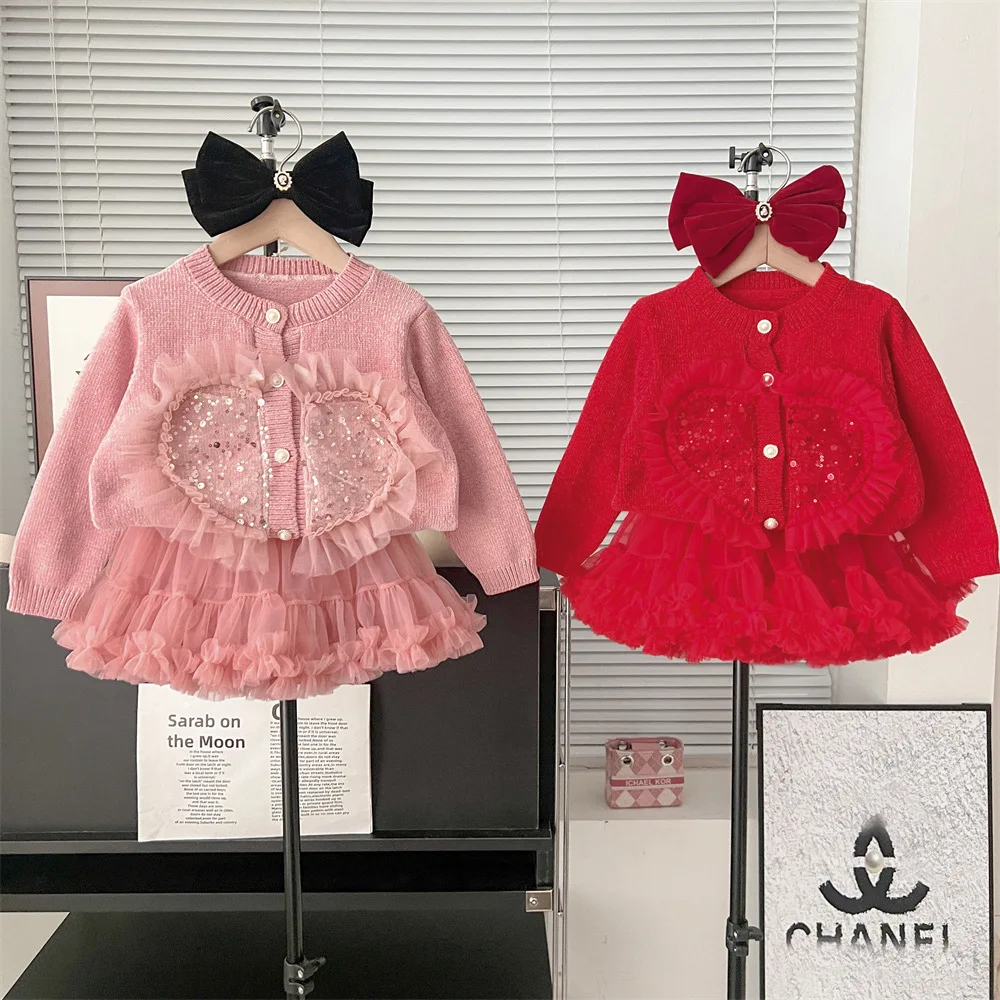 فتاة سترة الخريف الشتاء سترة الحياكة الترتر لا مقنعين طويلة الأكمام لطيف الاطفال الملابس سترة سترة مقبلات تنورة #1