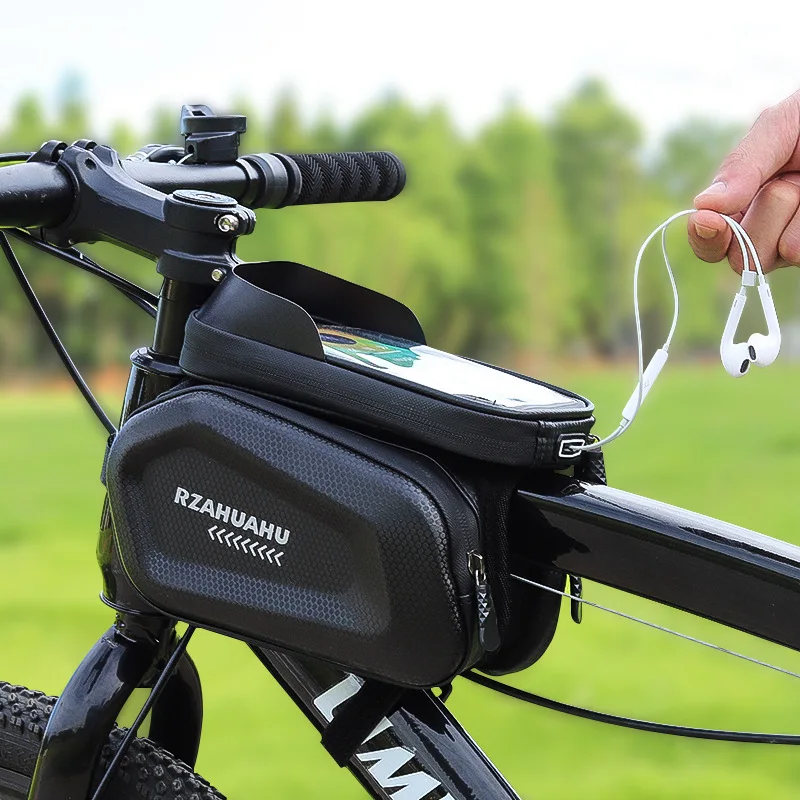 

Hard-Shell Waterproof Bicycle Bag, Front Frame Bag Mountain Bike Touch Screen Phone Bag Upper Tube Bag, Saddle Bag, Cycling Gear