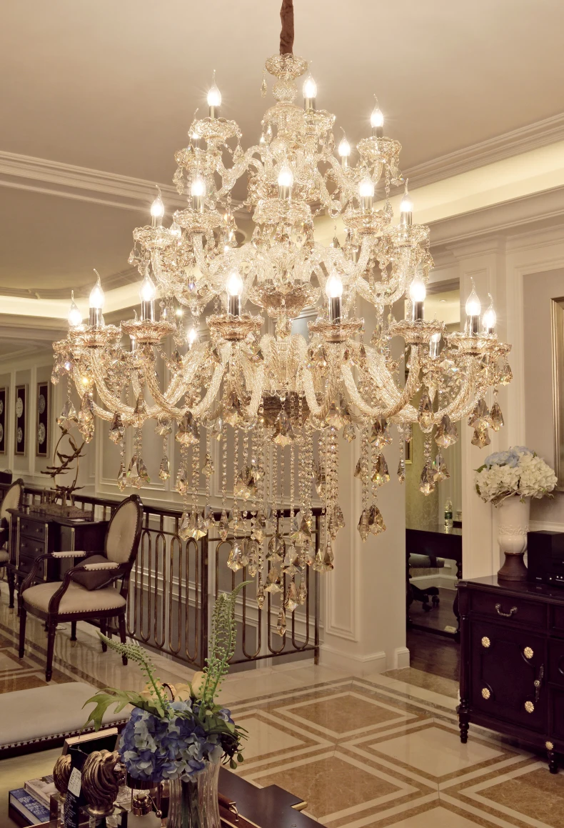 

Large Villa 24/32/36/48 Lamps Crystal Chandelier Stair Long Restaurant Hotel Hall Lighting Fixture