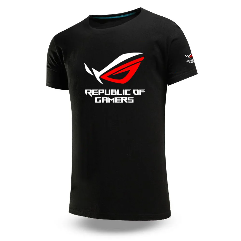 

Лето 2022, мужская однотонная футболка с логотипом ROG Republic Of Gamers, тонкий индивидуальный пуловер с коротким рукавом, высококачественный пуловер для пожилых людей