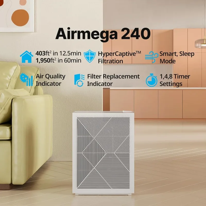 home. Airmega 240 True HEPA  with Air Quality Monitoring, Auto, and Indicator, Dove White