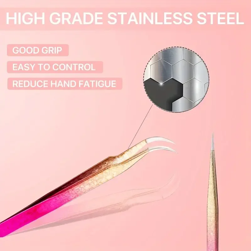 Precision Stainless Steel Eyelash Extension Tweezers - High-Quality Curved & Straight Tips for Flawless Brow Shaping, Ingrown Ha