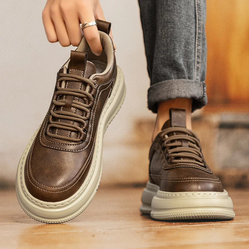 Men Shoes Spring Autumn PU Leather Shoes Men Lace-Up Wihte Style Light Breathable Fashion Sneakers Men Vulcanized Shoe